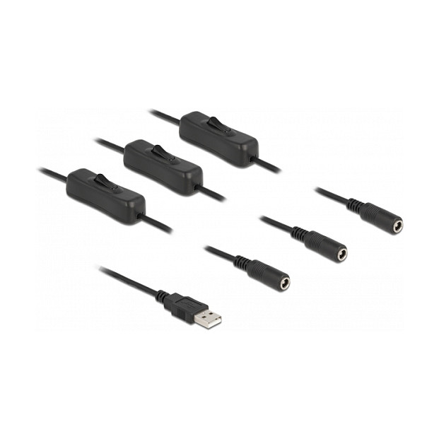 USB kabel DELOCK 86798 (USB-A na 3x DC 5.5x2.1mm, s prekidačem, 1m)