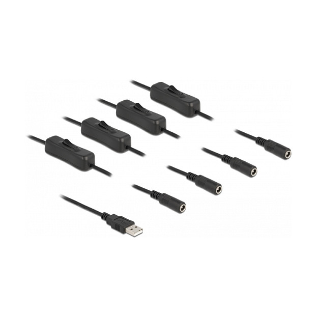 USB kabel DELOCK 86799 (USB-A na 4x DC 5.5x2.1mm, s prekidačem, 1m)