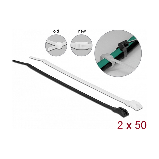 Vezice za kabele DELOCK 280 x 7.6 mm s ravnom glavom (100 kom, crne)-3