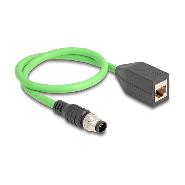 M12 na RJ45 kabel DELOCK 60570 (A-kodirani, 8-pinski muški, 0.5m, PUR, IP67)