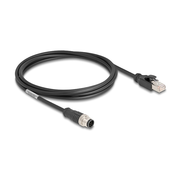 M12 mrežni kabel DELOCK (M12 A-kodirani 8-pinski muški na RJ45 muški, PVC, 2 m)