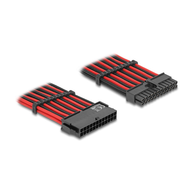 ATX produžni kabel DELOCK 24-pinski (M) na 24-pinski (Ž) (30 cm, tekstilno ojačanje, crveno-crni)