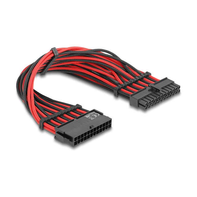 ATX produžni kabel DELOCK 24-pinski (M) na 24-pinski (Ž) (30 cm, tekstilno ojačanje, crveno-crni)-1