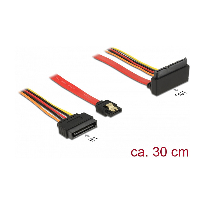 SATA kabel DELOCK 85515 (22-pin Ž na 7-pin Ž + 15-pin M, 6 Gb/s, 30 cm, kutni)-0