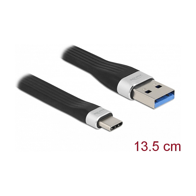 USB kabel DELOCK FPC plosnati USB-A na USB-C (5 Gbps, 13.5 cm, PD 3A)