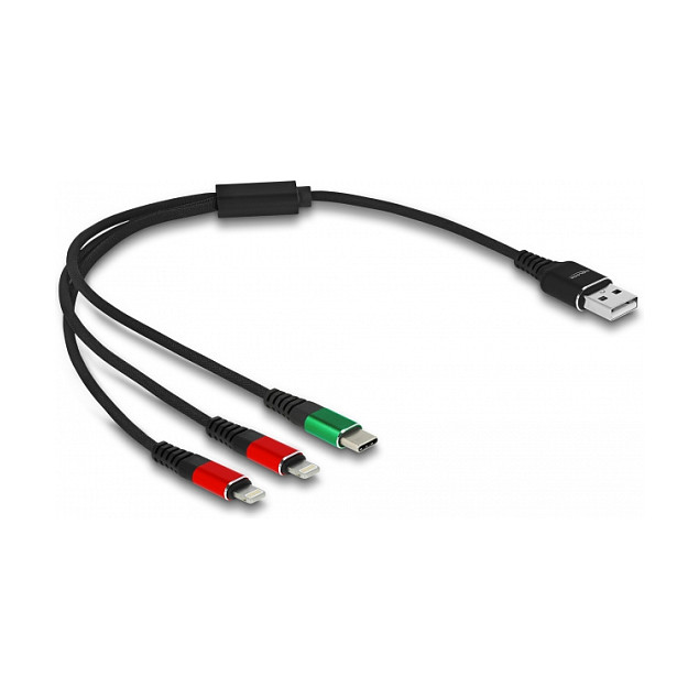 USB kabel za punjenje DELOCK 3-u-1 (USB-A na 2x Lightning / USB-C, 30 cm, 2.4A)-1