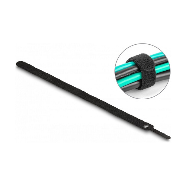 Vezice za kabele DELOCK čičak traka 300 x 12 mm (10 komada, crne)-0