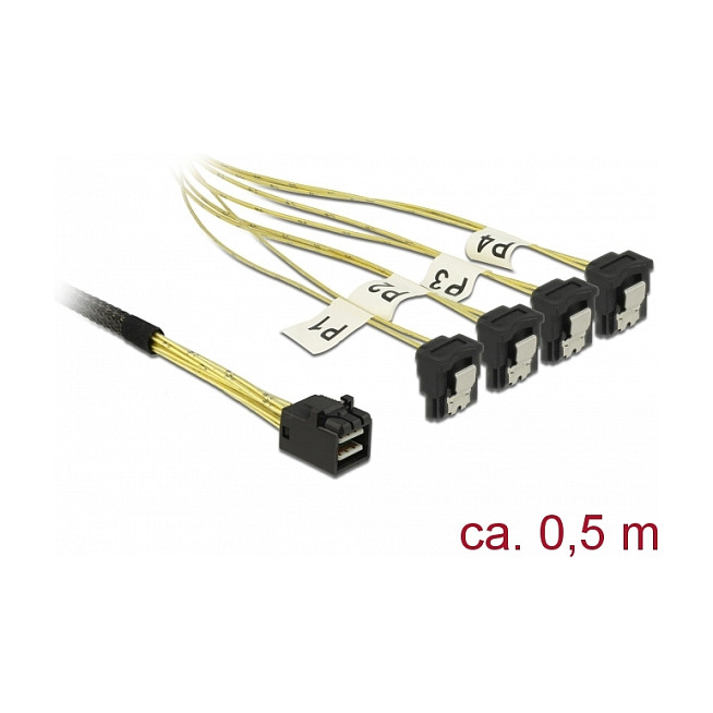 Kabel DELOCK Mini SAS HD SFF-8643 na 4x SATA 7-pin (0.5m, 12 Gb/s, kutni konektori)-0