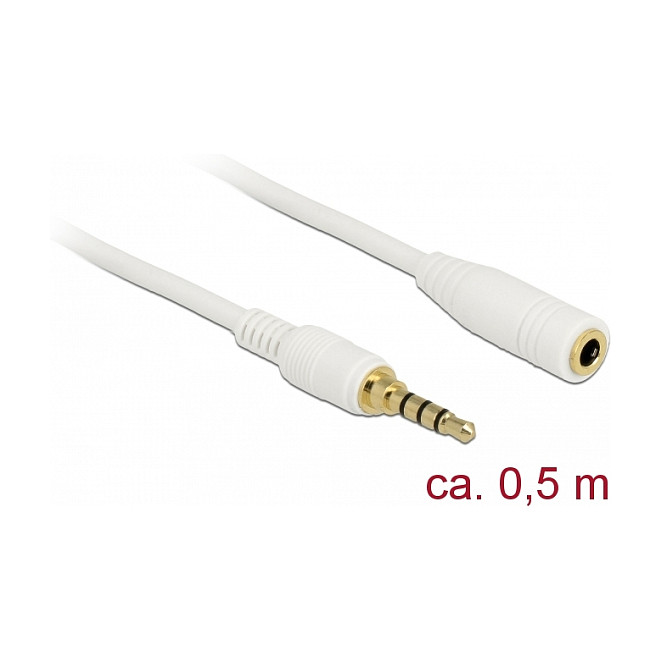 Produžni audio kabel DELOCK 3.5mm 4-pin (M/Ž, 0.5m, bijeli)-0