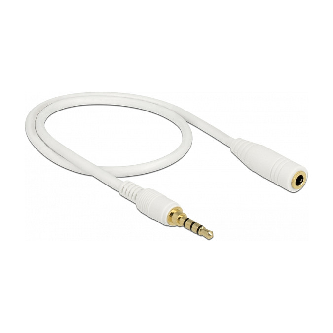 Produžni audio kabel DELOCK 3.5mm 4-pin (M/Ž, 0.5m, bijeli)-1
