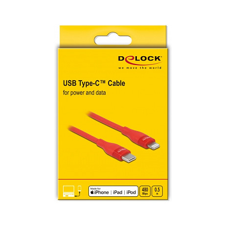 Delock USB-C na Lightning kabel 0.5m crveni (MFi certificiran, brzo punjenje)-2