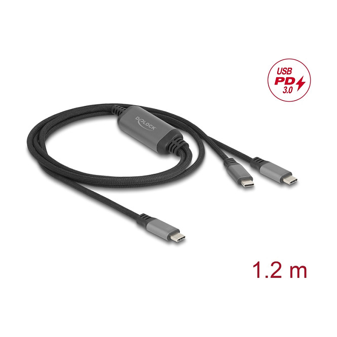 USB-C Y-kabel DELOCK 81271 (PD 3.0 100W, Inteligentna distribucija napajanja, 1.2m)-1