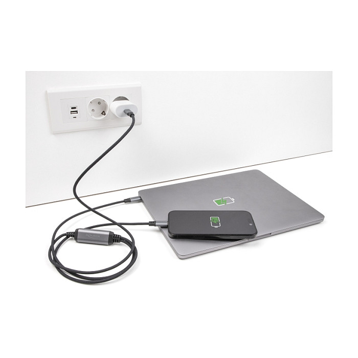 USB-C Y-kabel DELOCK 81271 (PD 3.0 100W, Inteligentna distribucija napajanja, 1.2m)-2