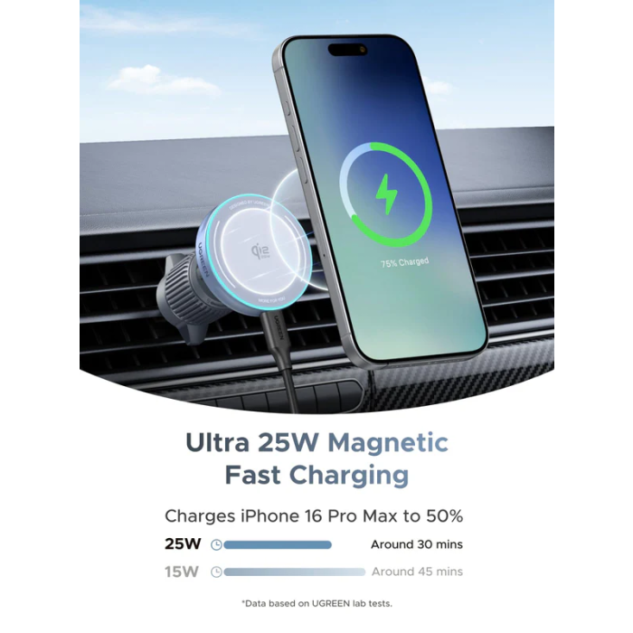 Auto držač i bežični punjač UGREEN MagFlow 25W (Qi2, MagSafe kompatibilan, za ventilaciju)-6