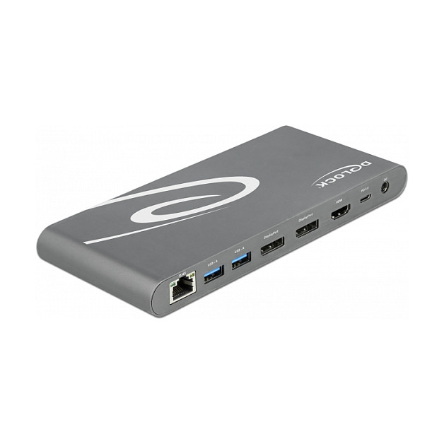 Docking stanica DELOCK 11-u-1 USB-C (2x DisplayPort, HDMI, 3x USB 3.2, LAN, Audio, SD/microSD, 100W PD) siva-1