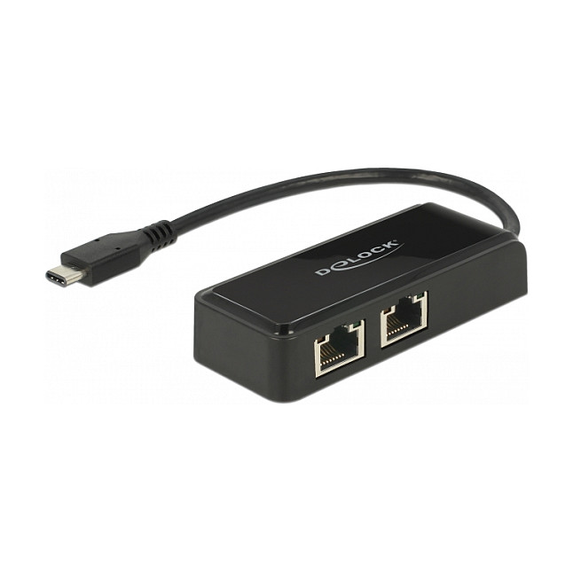 USB-C mrežni adapter DELOCK (2x Gigabit LAN, USB 3.2 Gen 1)