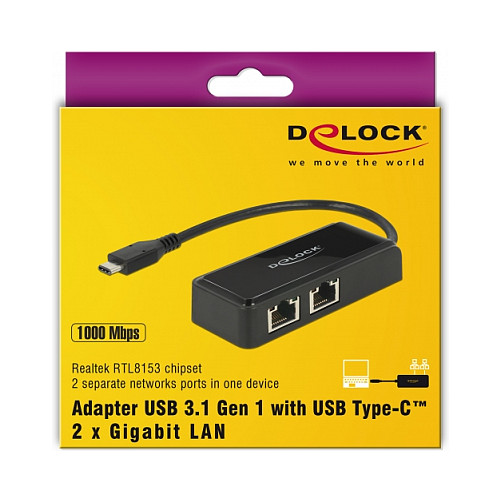 USB-C mrežni adapter DELOCK (2x Gigabit LAN, USB 3.2 Gen 1)-2
