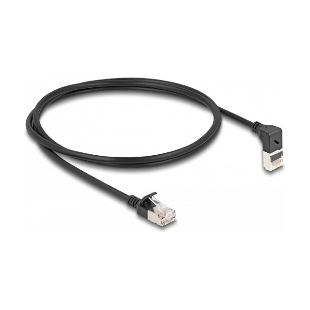 Mrežni kabel DELOCK Cat.6A S/FTP Slim (1m, 90° kutni, crni)-0
