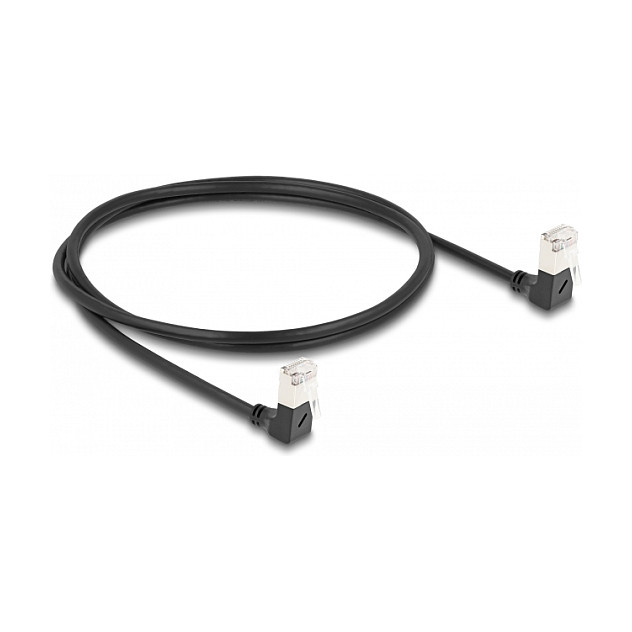 Mrežni kabel DELOCK RJ45 Cat.6A S/FTP Slim (1m, 90° kutni konektori) crni
