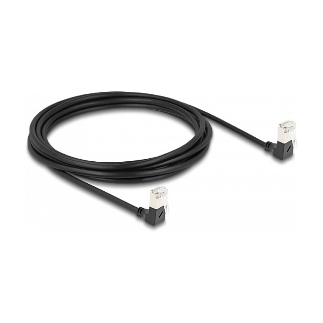 Mrežni kabel DELOCK Cat.6A S/FTP Slim 3m (RJ45, 90° kutni konektori) crni