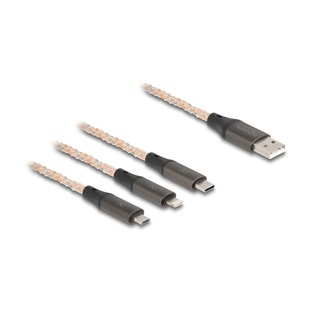 USB kabel za punjenje DELOCK 3-u-1 RGB (USB-A na Lightning / Micro USB / USB-C, 1.2 m)-0