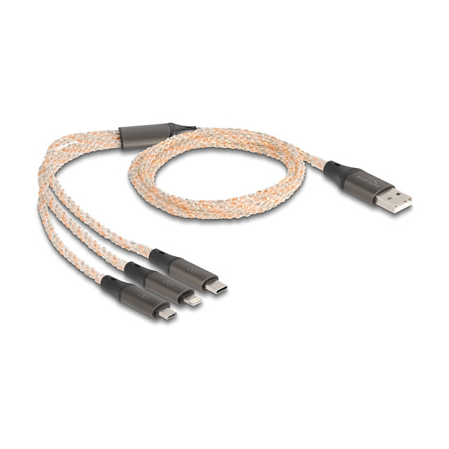 USB kabel za punjenje DELOCK 3-u-1 RGB (USB-A na Lightning / Micro USB / USB-C, 1.2 m)-1