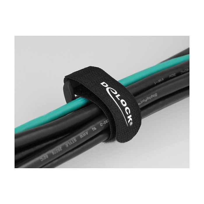 Vezice za kabele DELOCK čičak s omčom 190 x 25 mm, crne, 5 komada-2