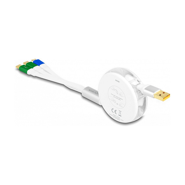USB kabel DELOCK 3-u-1 na izvlačenje (USB-A na Micro USB + 2x USB-C, 1m, bijeli)-1