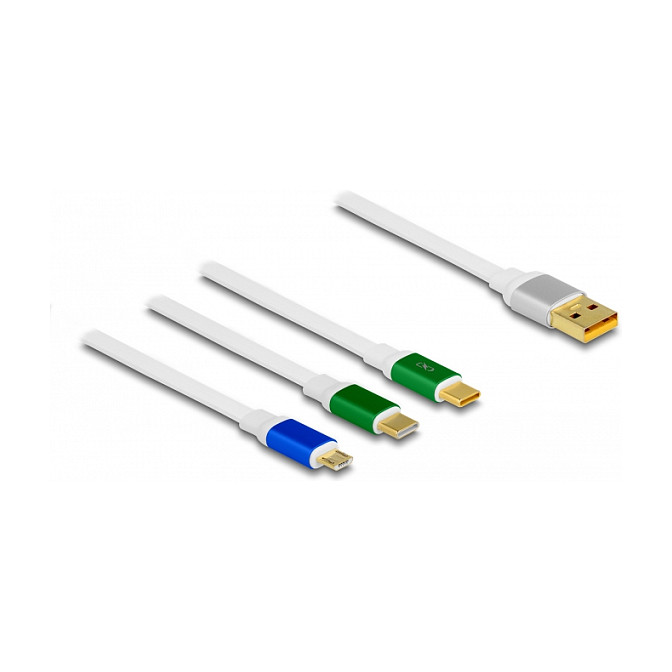 USB kabel DELOCK 3-u-1 na izvlačenje (USB-A na Micro USB + 2x USB-C, 1m, bijeli)-2