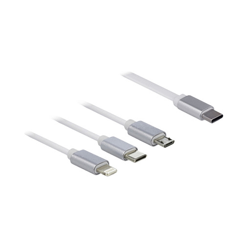 Kabel za punjenje DELOCK 3-u-1 na izvlačenje (USB-C na Lightning / Micro USB / USB-C, 1 m, bijeli)-2