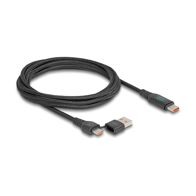 USB kabel DELOCK 88137 (USB-C na USB-C/A, PD 3.1 140W, LED zaslon, 1.2m)-2