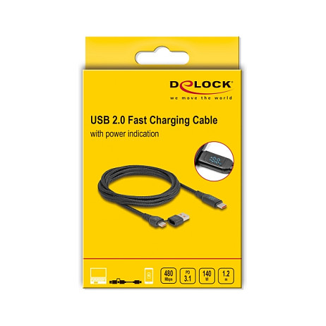 USB kabel DELOCK 88137 (USB-C na USB-C/A, PD 3.1 140W, LED zaslon, 1.2m)-3