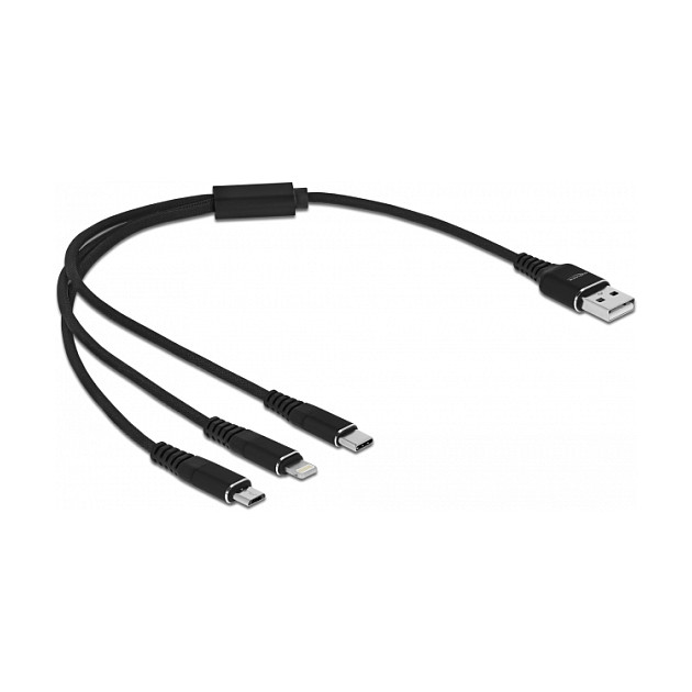 Delock USB Ladekabel 3 in 1 Typ-A zu Lightningâ„¢ / Micro USB / USB Type-Câ„¢ 30 cm schwarz-0
