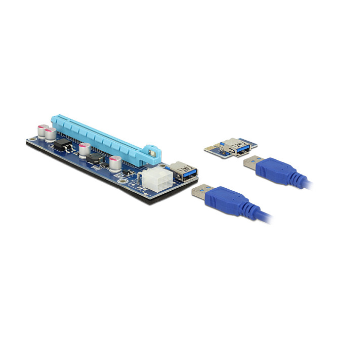 Riser kartica DELOCK PCI Express x1 > x16 (60 cm USB 3.0 kabel, SATA napajanje)