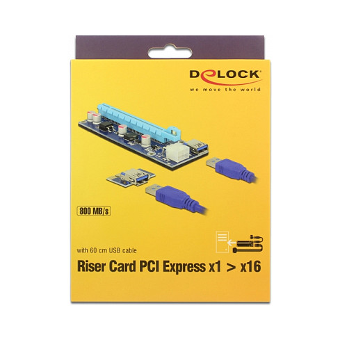 Riser kartica DELOCK PCI Express x1 > x16 (60 cm USB 3.0 kabel, SATA napajanje)-3