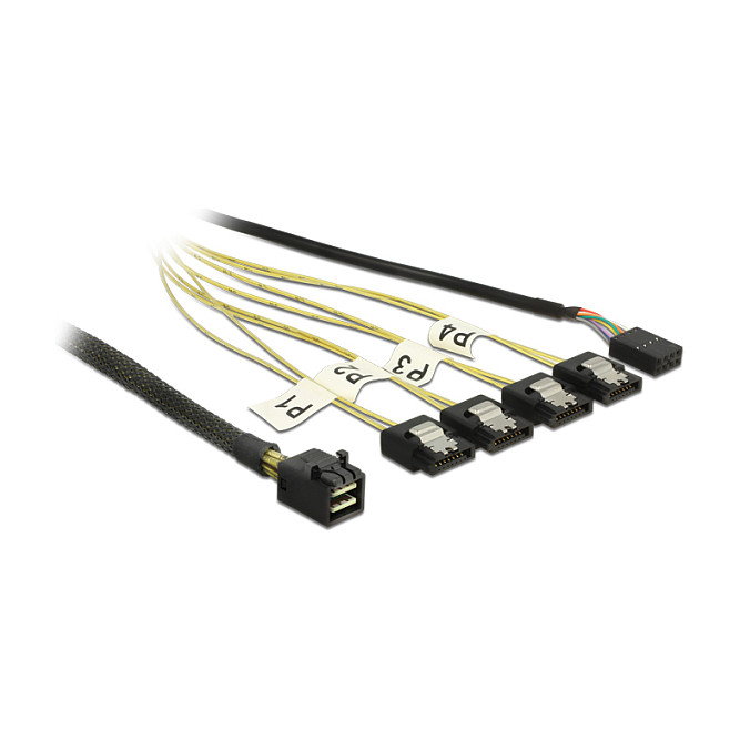 Kabel DELOCK Mini SAS HD SFF-8643 na 4x SATA 7-pin Reverse + Sideband, 0.5m