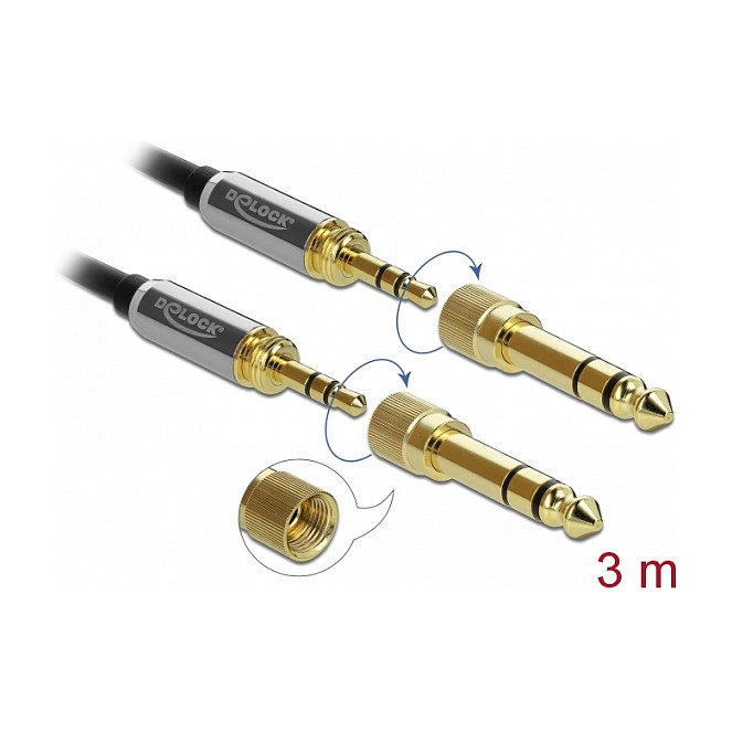 Audio kabel DELOCK 3.5mm na 3.5mm stereo (3m, s adapterom na 6.35mm)-3