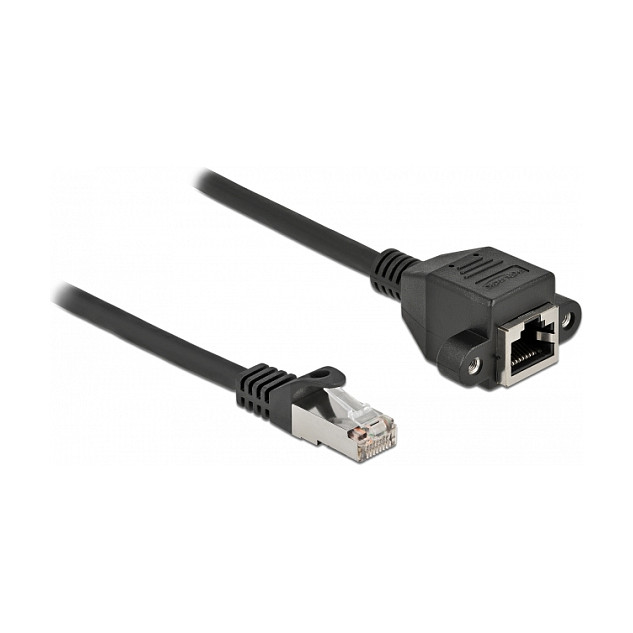 Mrežni kabel DELOCK S/FTP Cat.6A produžni (RJ45 M/Ž, 25 cm, panel-mount) crni