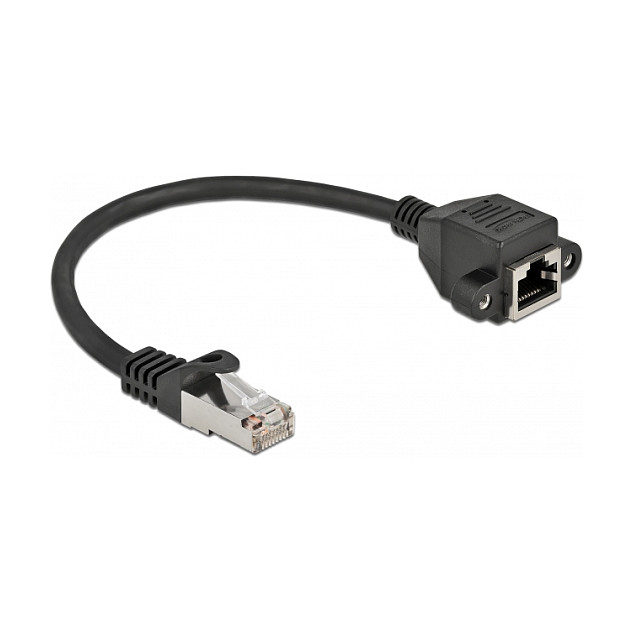 Mrežni kabel DELOCK S/FTP Cat.6A produžni (RJ45 M/Ž, 25 cm, panel-mount) crni-1