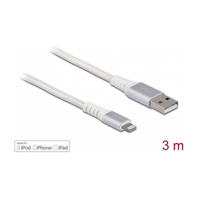 USB kabel DELOCK MFi Lightning (USB-A na Lightning, 3m, DuPont Kevlar) bijeli-1