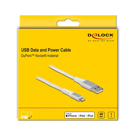 USB kabel DELOCK MFi Lightning (USB-A na Lightning, 3m, DuPont Kevlar) bijeli-2