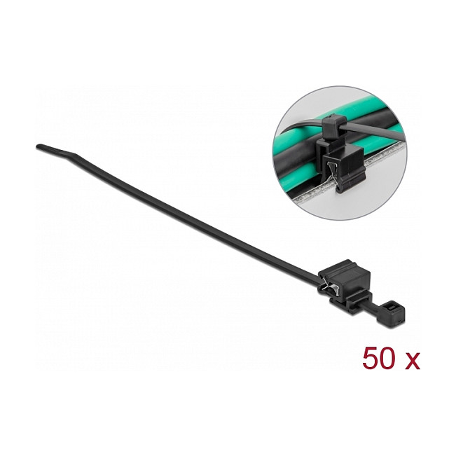 Vezice za kabele DELOCK s kopčom za montažu (200 x 4.8 mm, 50 kom, crne)