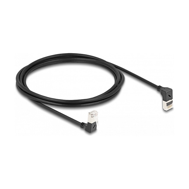 Mrežni kabel DELOCK RJ45 Cat.6A S/FTP Slim 90° kutni, 2m, crni