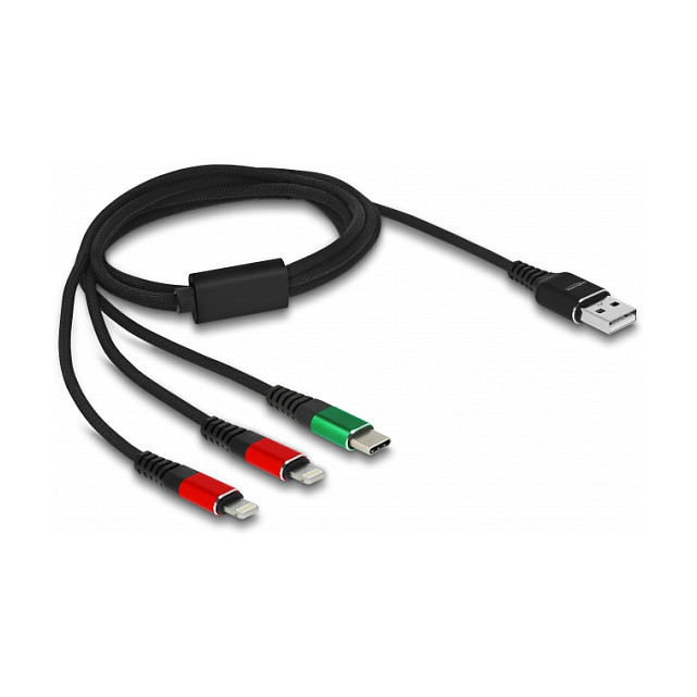 USB kabel za punjenje DELOCK 3-u-1 (USB-A na 2x Lightning + USB-C, 1m)-1
