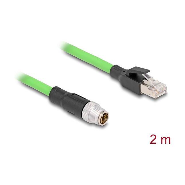Mrežni kabel DELOCK M12 X-kodirani 8-pinski na RJ45 (Cat.6A, S/FTP, PUR, 2 m)