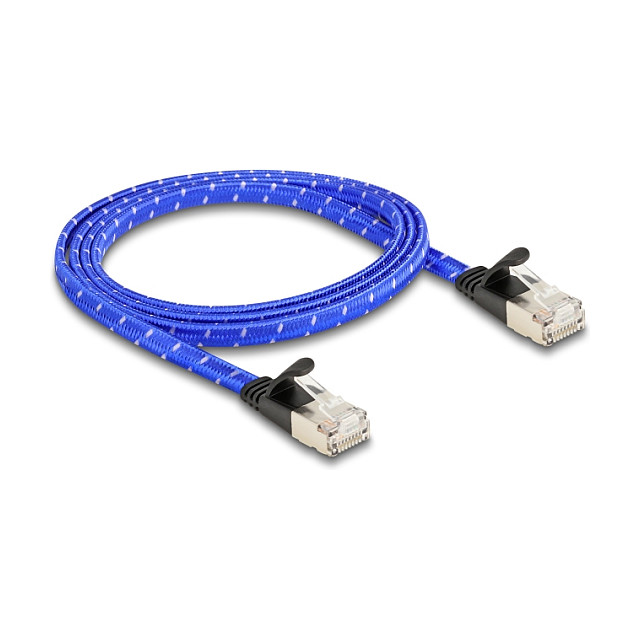 Mrežni kabel DELOCK RJ45 Cat.6A U/FTP Flat (1m, pleteni oplet, plavi)-0