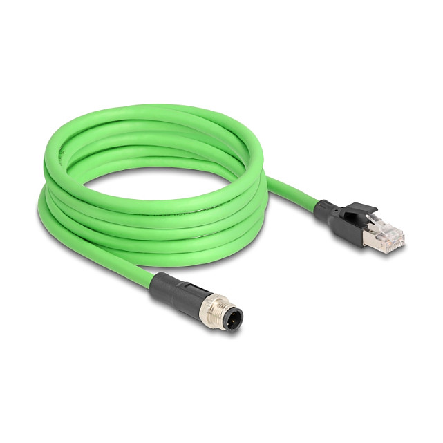 Mrežni kabel DELOCK M12 D-kodirani 4-pinski na RJ45 (2 m, PUR/TPU, industrijski)