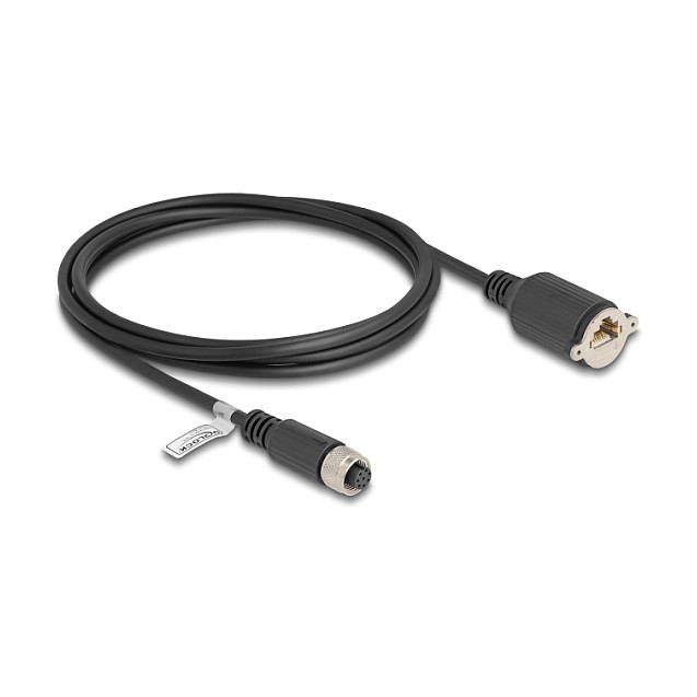 Mrežni kabel DELOCK M12 A-kodirani 8-pinski (ž) na RJ45 (ž) za ugradnju (Cat.5e, S/FTP, 2 m, IP67)