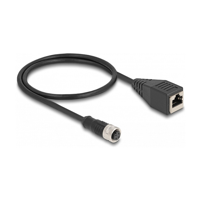 M12 na RJ45 adapterski kabel DELOCK (M12 D-kodirani 4-pinski ženski na RJ45 ženski, 50 cm, Cat.5e, S/FTP, IP67)
