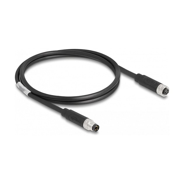 M8 kabel DELOCK A-kodirani 4-pinski (muški na ženski), 1 m, PUR (TPU)-0